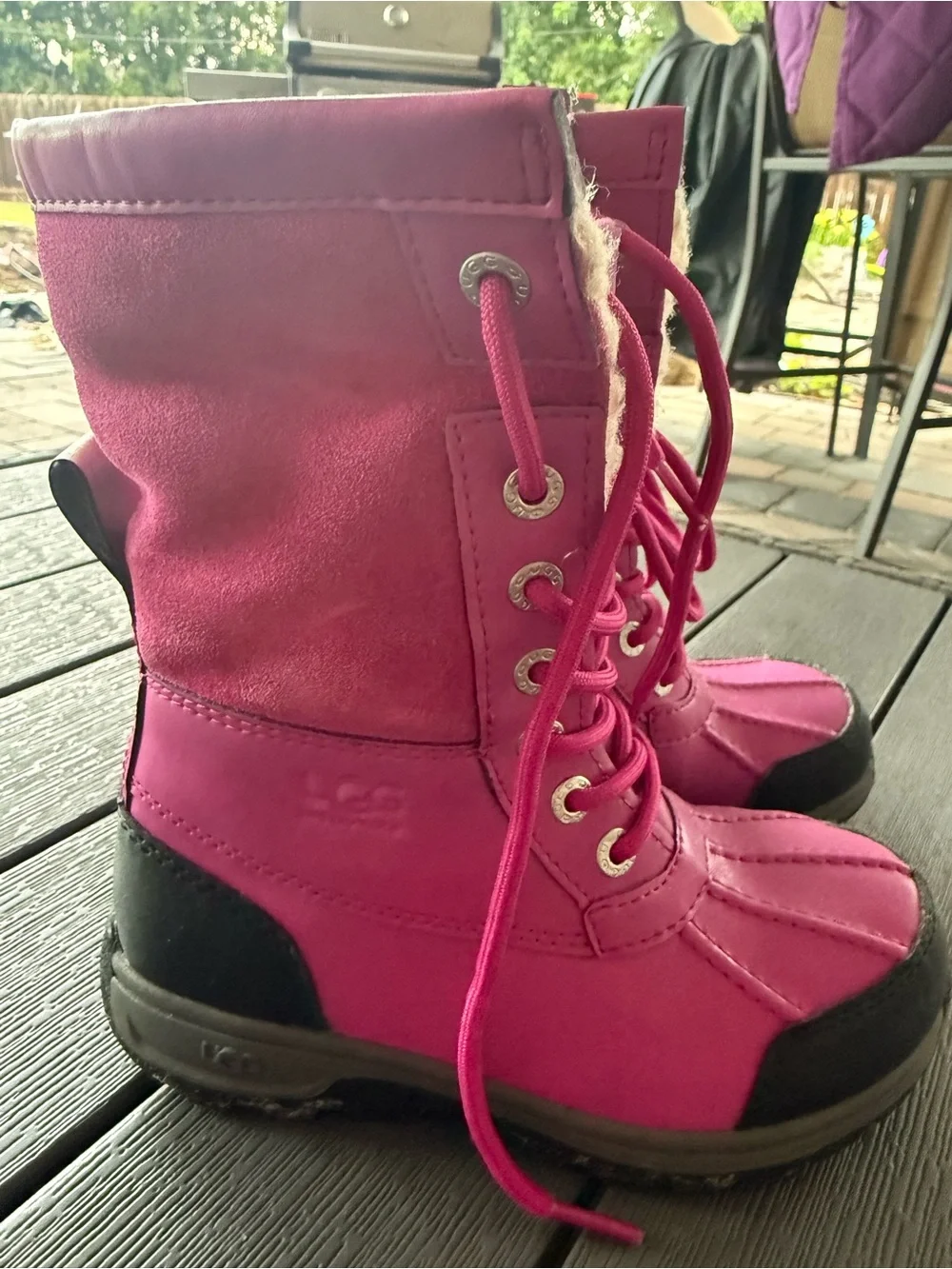 UGG Hot Pink Lace-Up Shearling Winter Boots